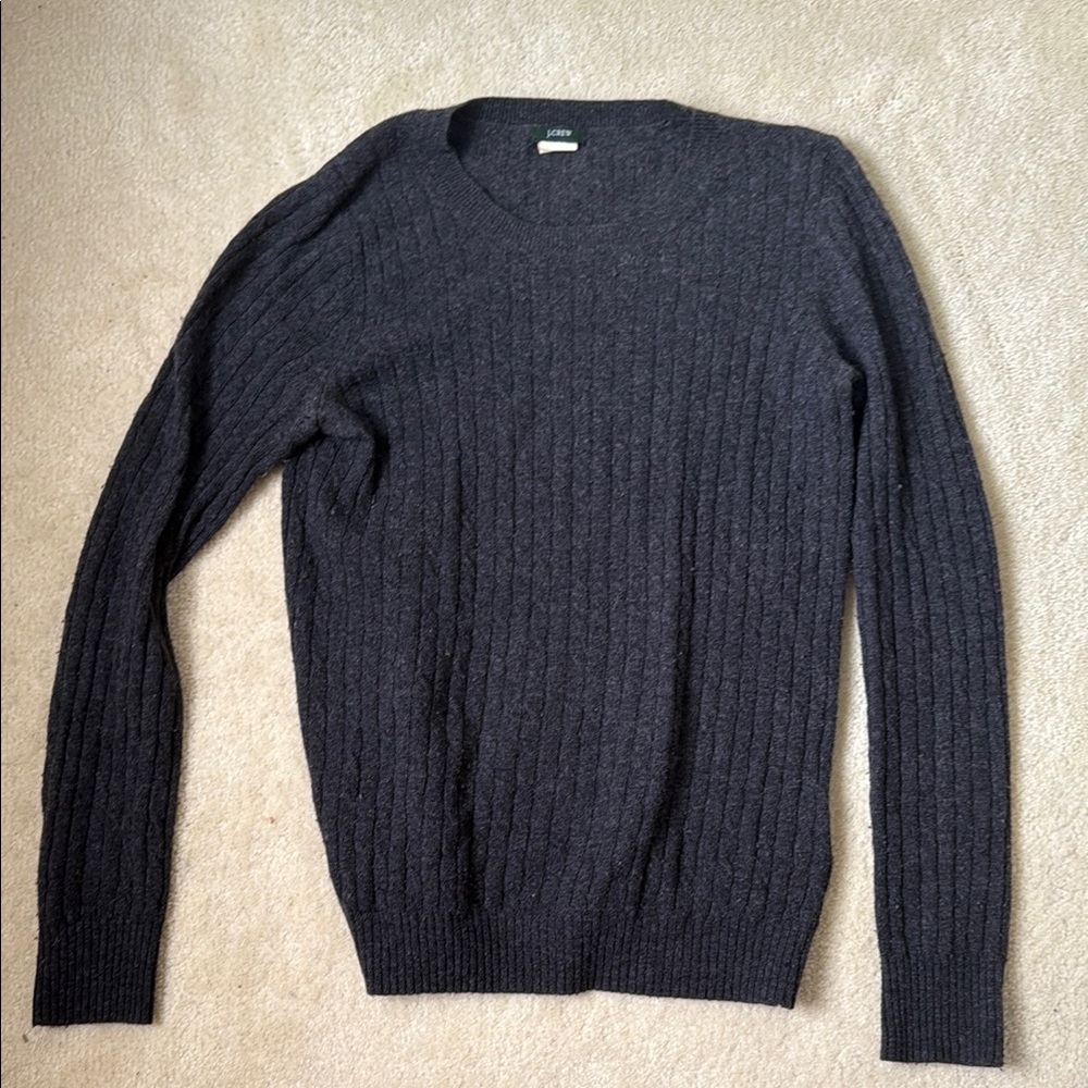 J. Crew Gray Crewneck Sweater with Ribbed Knit